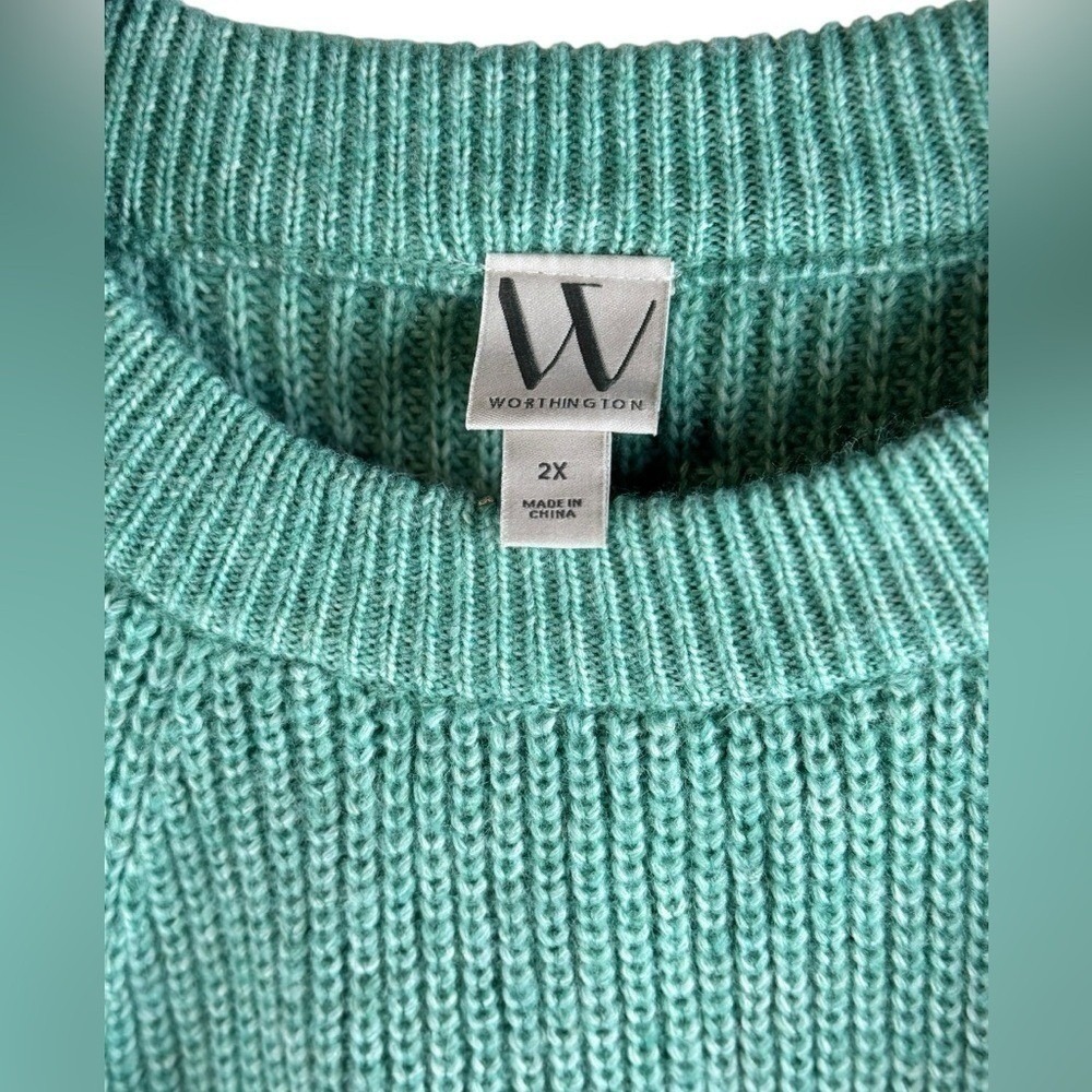 Worthington Women's Teal Green Cutout Shoulder Knit Sweater 2X - Picture 6 of 11